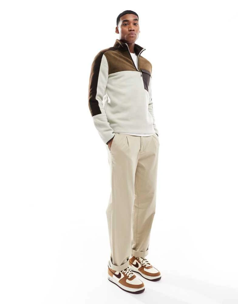 ASOS ASOS DESIGN oversized quarter zip fleece sweatshirt with colour block in beige 3