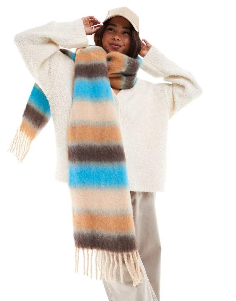 ASOS ASOS DESIGN scarf with brushed stripe design in blue and orange design 1