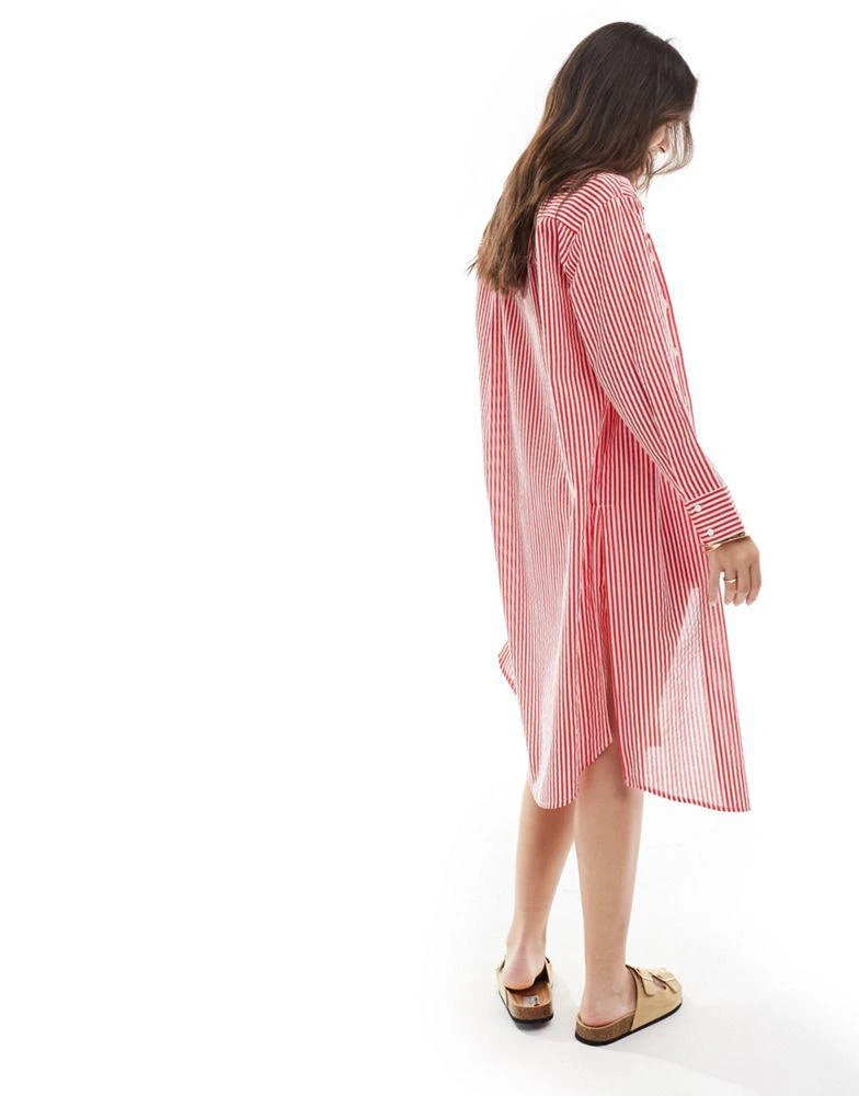 Stradivarius Stradivarius longline beach shirt in red stripe co-ord 2
