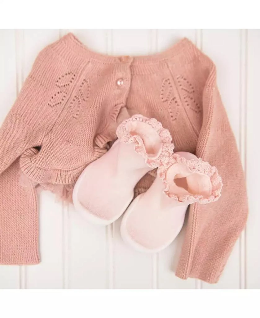 Komuello Baby Girls First Walk Sock Shoes Lace Trim Pink 6