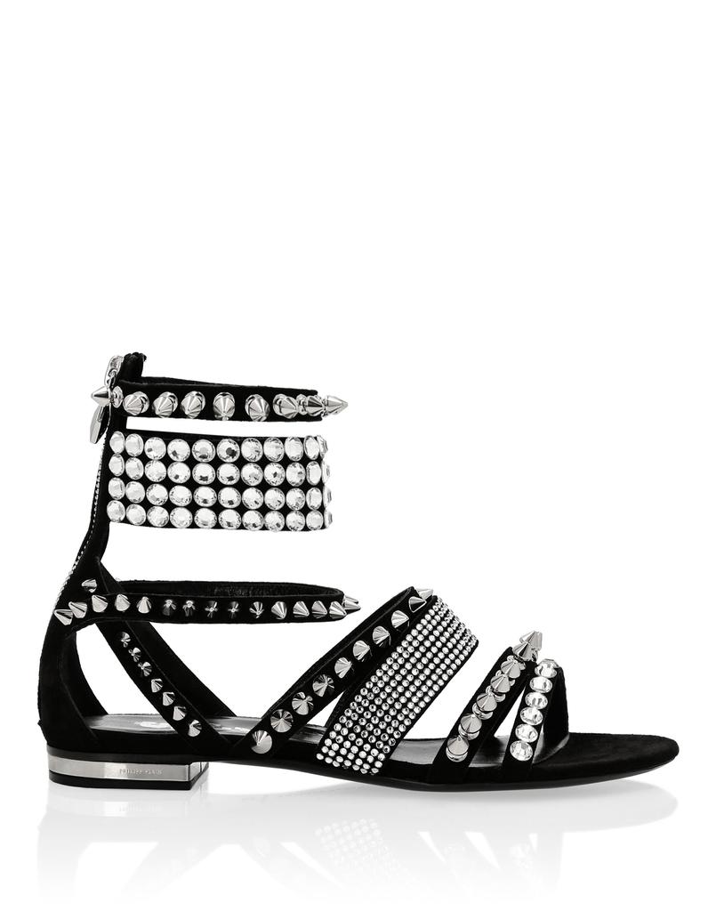 Philipp Plein Suede Sandals Flat Studs
