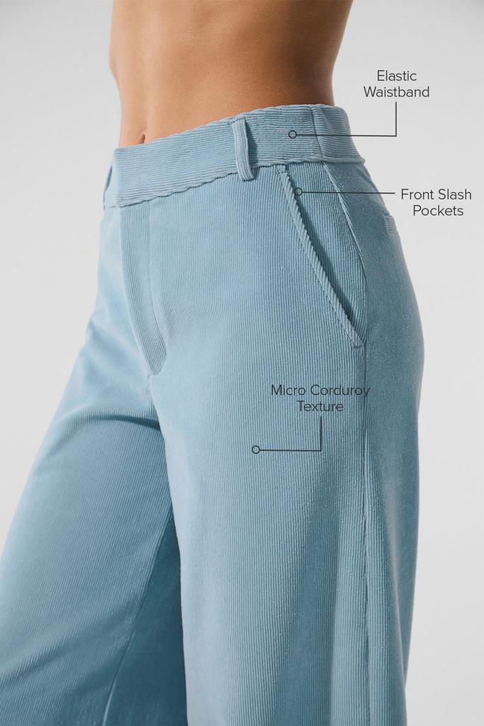 Alo Micro Corduroy Mid-Rise Dreamer Wide Leg Trouser - Celestial Blue
