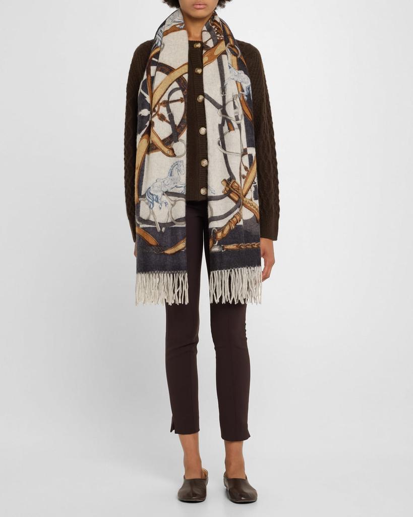 La Fiorentina Equestrian-Print Cashmere Fringe Wrap