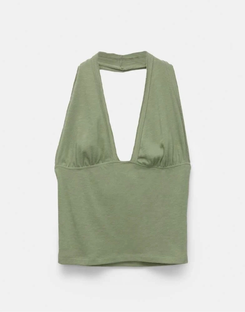 Pull&Bear Pull&Bear halter top in medium green 4