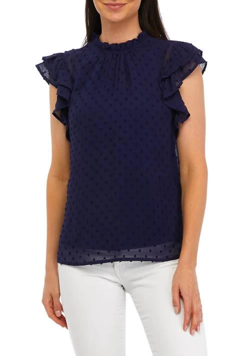 Spense Womens Ruffle Clip Dot Blouse 1