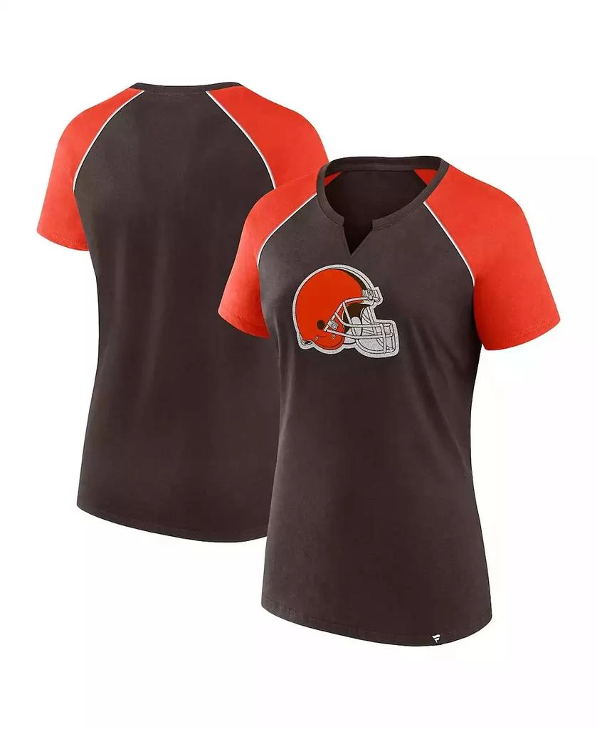 Fanatics Women's Brown/Orange Cleveland Browns Glittered Primary Raglan T-Shirt 1
