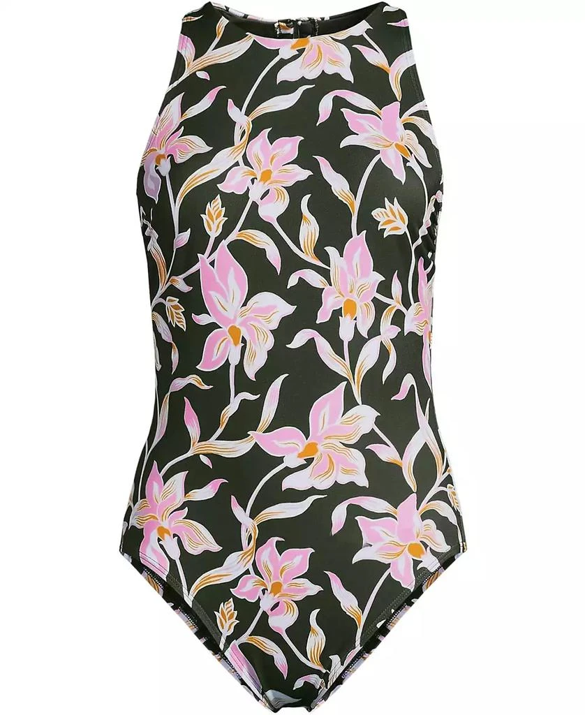 Lands
 End Petite Tugless High Neck Portrait Back One Piece Swimsuit 3