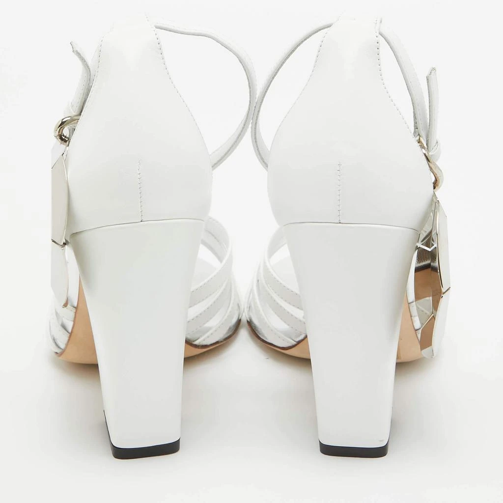 Burberry Burberry Grey/White Leather Block Heel Ankle Strap Sandals Size 39 5