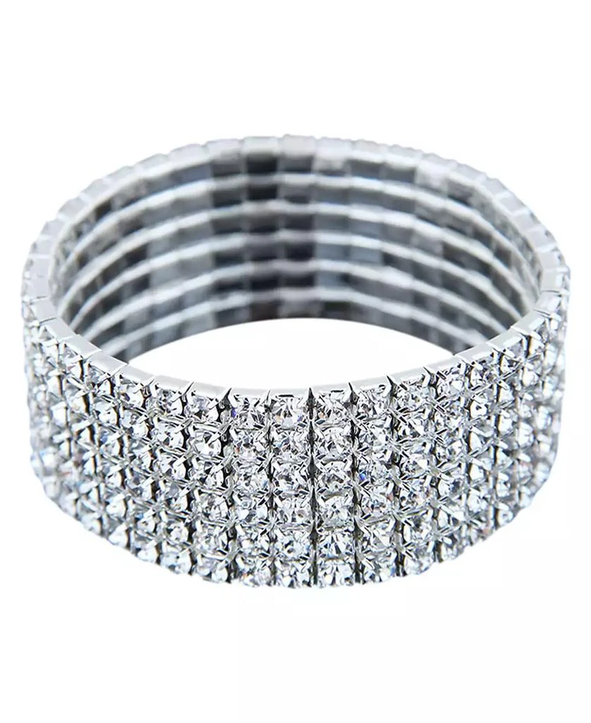ADORNIA Rhodium Plated Stretch Wide Crystal Bracelet