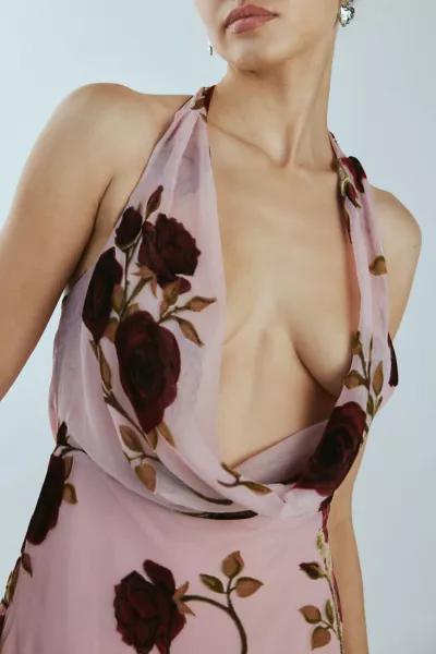 For Love & Lemons For Love & Lemons Rose Velvet Halter Maxi Dress