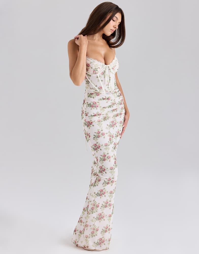 House of CB House of CB Calista print mesh maxi dress in cream rose
