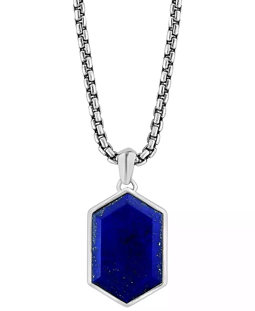 Effy EFFY® Men's Lapis Lazuli Hexagon 22" Pendant Necklace in Sterling Silver 1