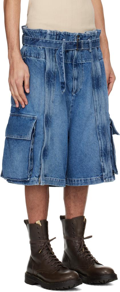 Hed Mayner Blue Zip Vent Denim Cargo Shorts