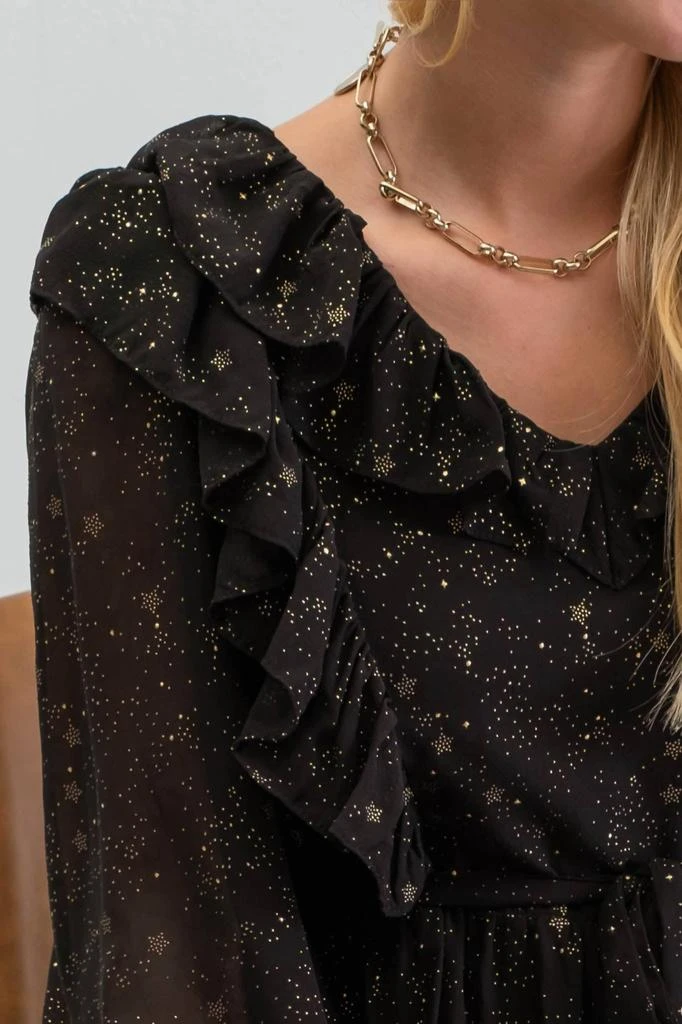 Moon River Moon River - Shirred Chiffon Ruffle Midi Dress 4