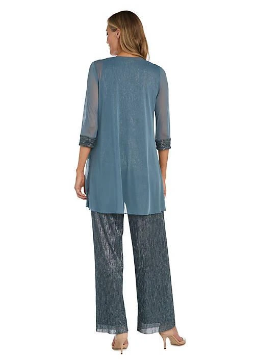 R & M Richards M Richards 3Pc Crinkle Pantsuit With A Mesh Chiffon Jacket And Necklace 2