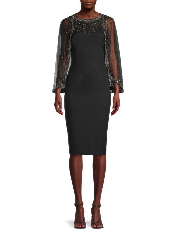 Aidan Mattox Beaded Column Midi Dress
