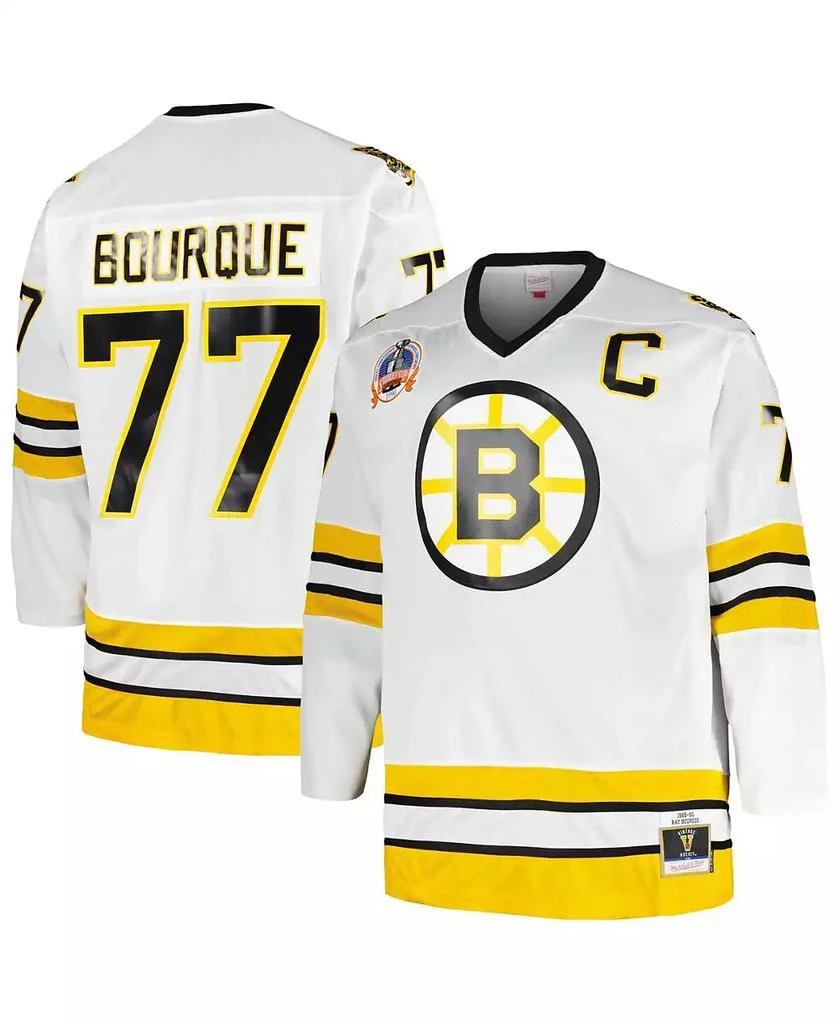 Mitchell & Ness Men's Ray Bourque White Boston Bruins Big and Tall Captain Patch Blue Line Player Jersey 1