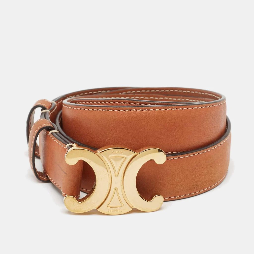 Celine Celine Brown Leather Triomphe Logo Buckle Belt 70 CM 1