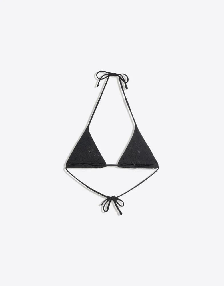 Bershka Bershka Strass triangle bikini top in black 4