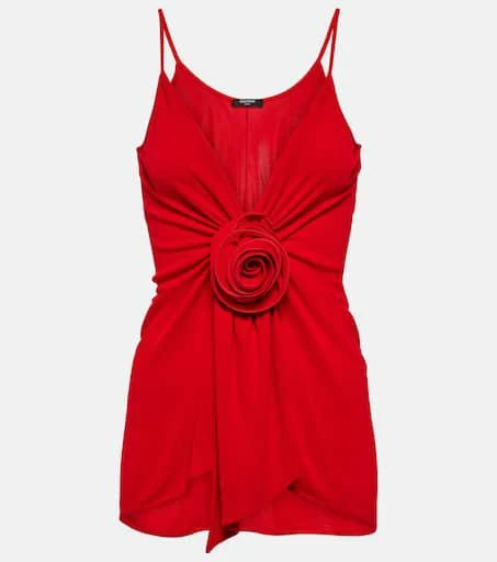 Balmain Floral-appliqué gathered crêpe top 1