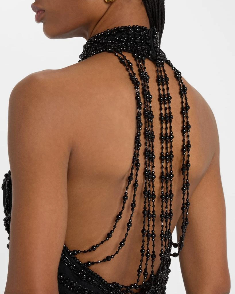 Pamella Roland Embroidered Crepe Halter Illusion Gown 5