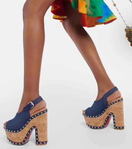 Christian Louboutin Super Joan denim platform sandals 7