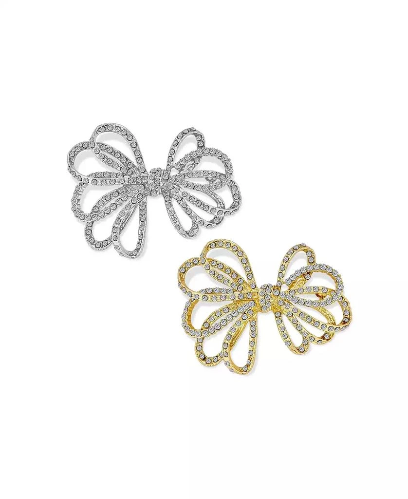 Bling Jewelry Set of 2 Large Holiday Crystal Bow Brooch Pin Silver Gold Plated