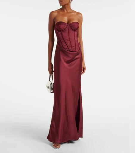 ROTATE Birger Christensen Embellished draped satin corset gown 2