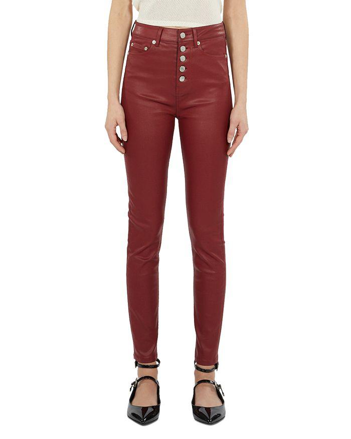 The Kooples High Rise Faux Leather Skinny Jeans in Dark Red