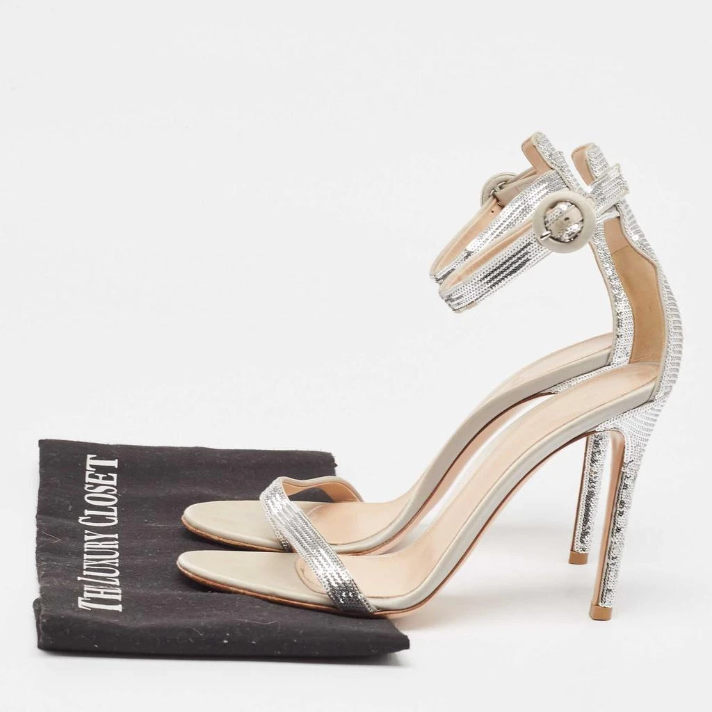 Gianvito Rossi Gianvito Rossi Silver Sequins  and Satin  Montecarlo Ankle Strap Sandals Size  37.5 9
