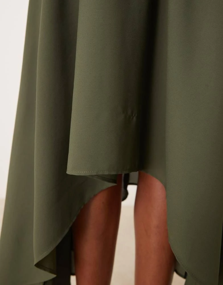 ASOS ASOS DESIGN floaty high low hem midi skirt in khaki 3
