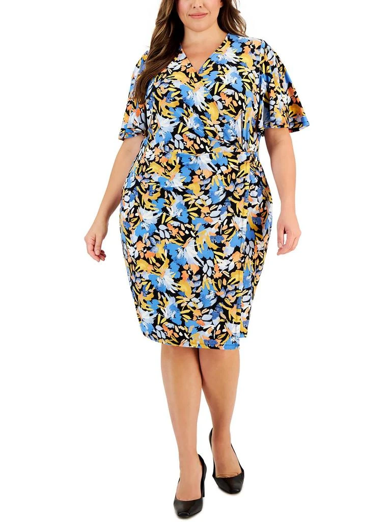 Kasper Plus Womens Floral Print Jersey Wrap Dress 1