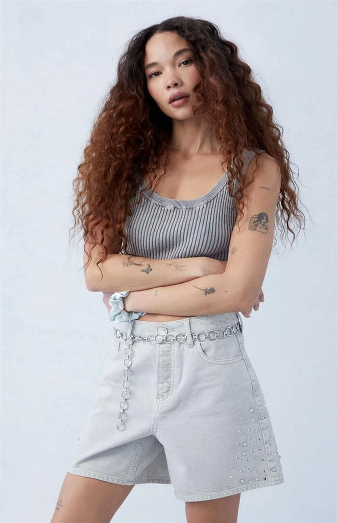 PacSun Eco Gray Rhinestone High Waisted Relaxed Jorts 1