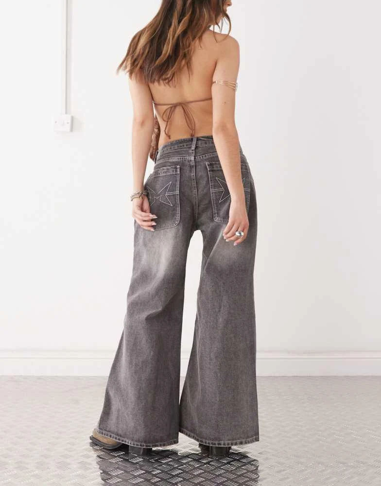 minga Minga London seam detail washed baggy jeans in black 2