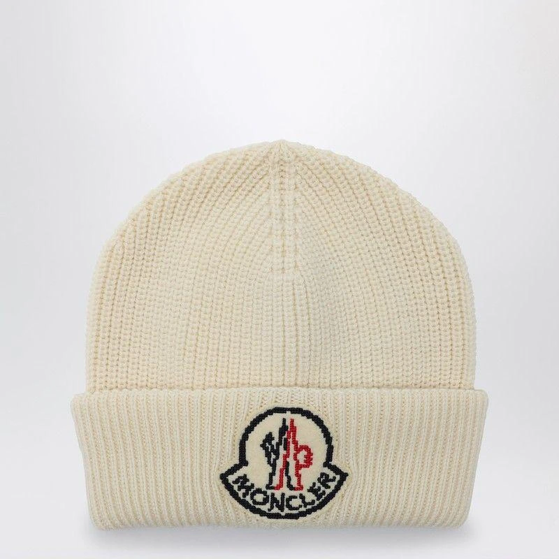 Moncler  WHITE WOOL CAP WITH LOGO 1