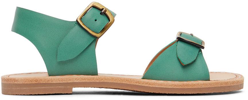 Misha 
Puff Kids Green Double Buckle Sandals