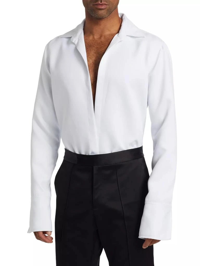 LaQuan Smith Open Chest Matte Satin Dress Shirt 3