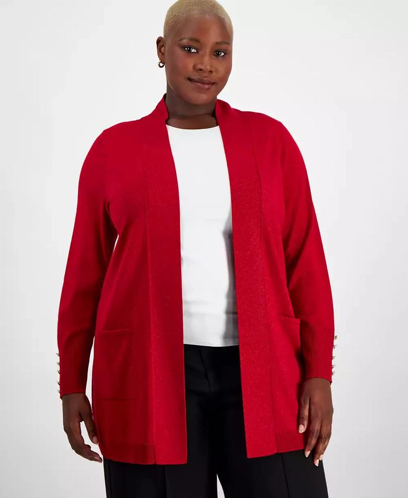 JM Collection Plus Size Metallic Open-Front Cardigan, Created for Macy's 1