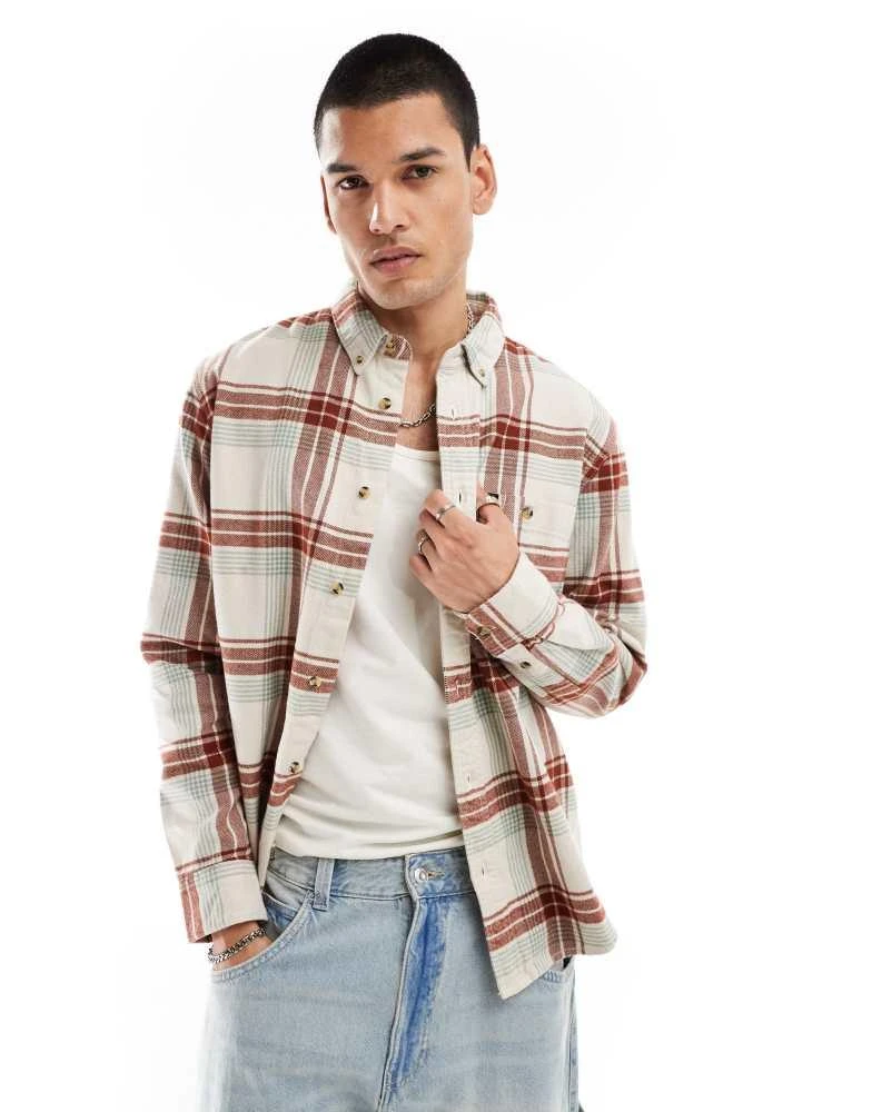 LEE Lee Riveted check flannel shirt relaxed fit in off white 1