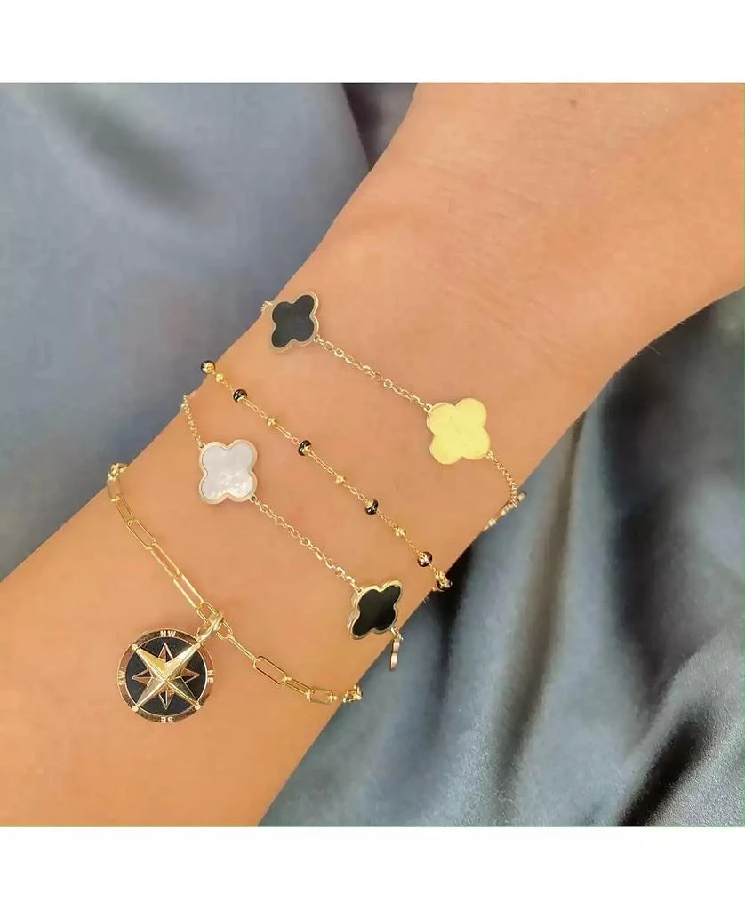 The Lovery Small Mother of Pearl and Onyx Mixed Clover Bracelet 14K Gold 2