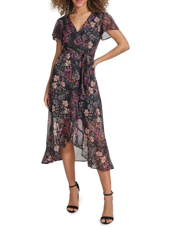 Kensie Floral Chiffon Wrap Dress 1