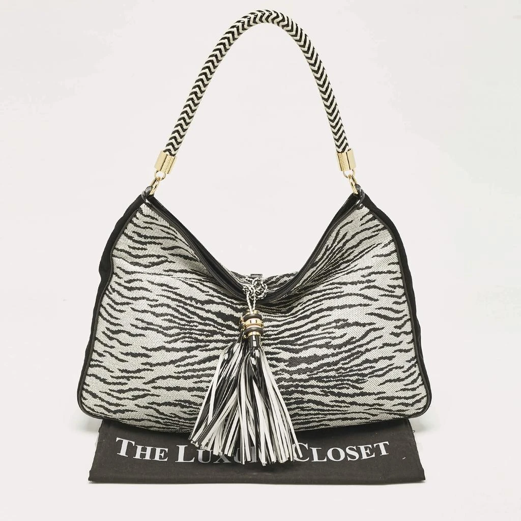 Gianfranco Ferre Gianfranco Ferre Black/White Zebra Effect Straw Tassel Hobo 9