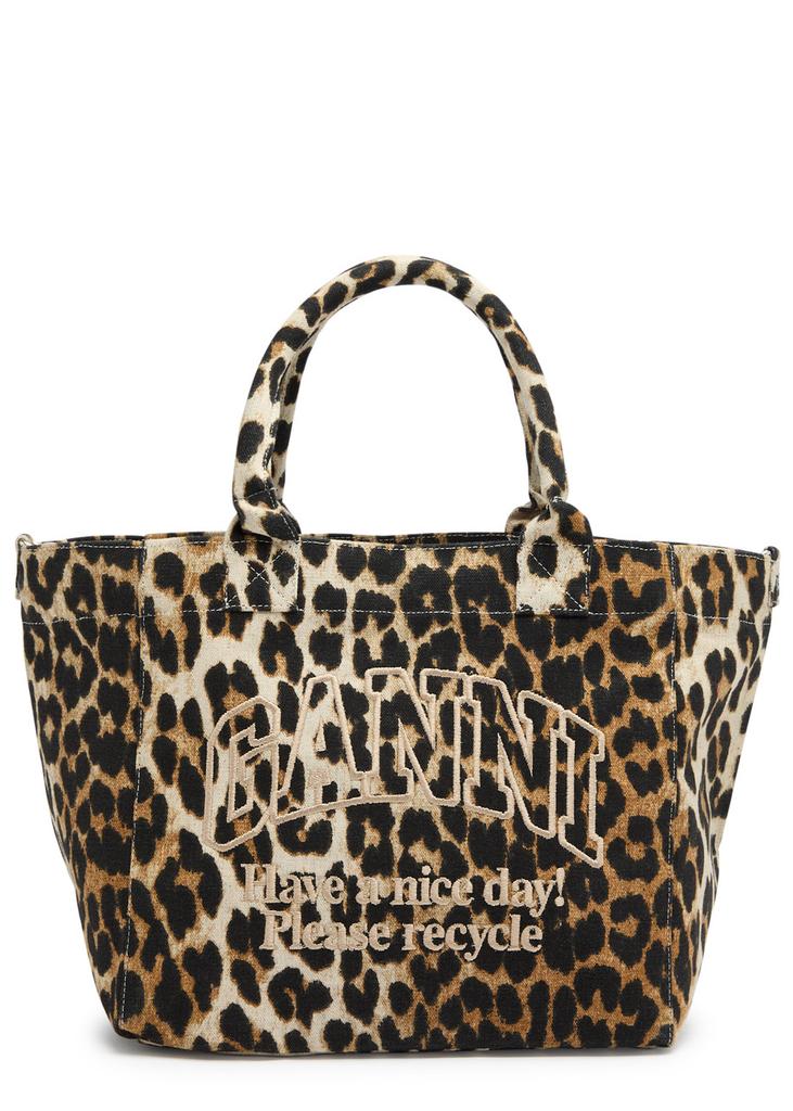 GANNI Easy Shopper small leopard-print canvas tote