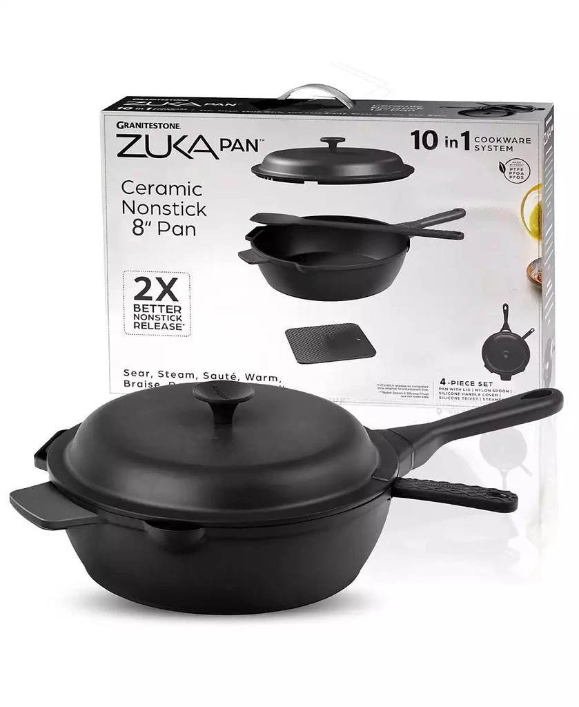 GraniteStone Zuka Ceramic 1.25 Qt. Ceramic 10 in 1 Nonstick Multi-Functional Saute Pan with Lid, Nylon Spoon