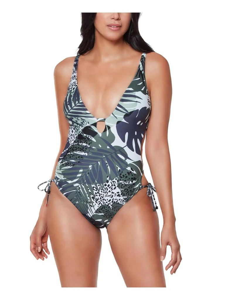 Bar III Womens Printed Side Tie One-Piece Swimsuit 1