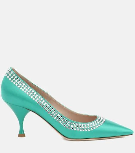 Miu Miu Crystal-embellished satin pumps 5