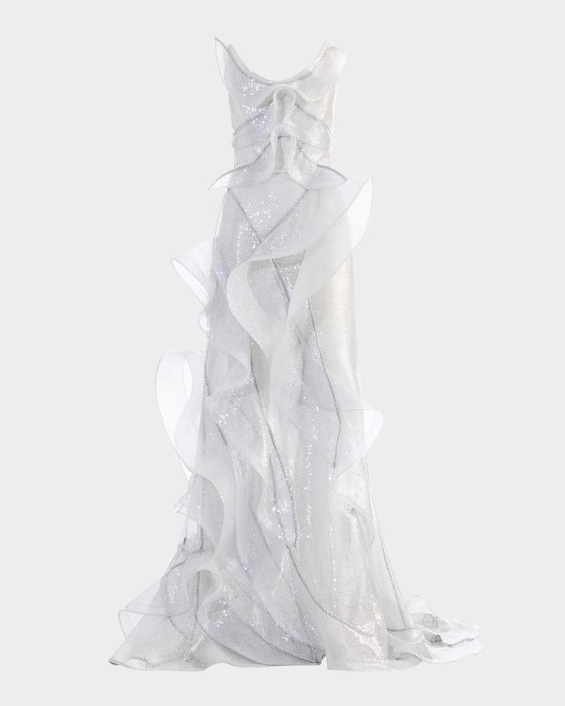 Maticevski Refraction Strapless Ruffle Sequin Trumpet Gown