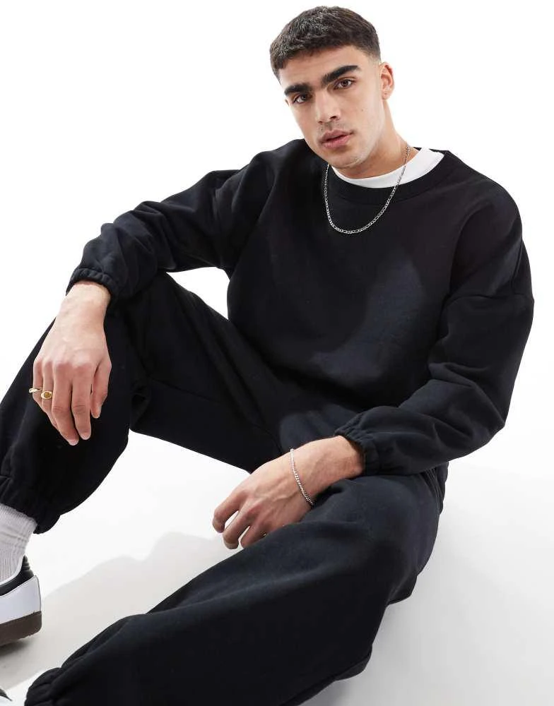 ASOS ASOS DESIGN premium co-ord heavyweight boxy oversized sweatshirt in black - BLACK - BLACK 1