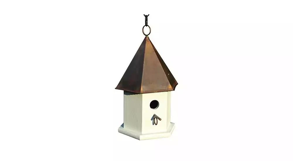 Slickblue Wooden Songbird Birdhouse with Copper Roof for Outdoor Garden Nesting