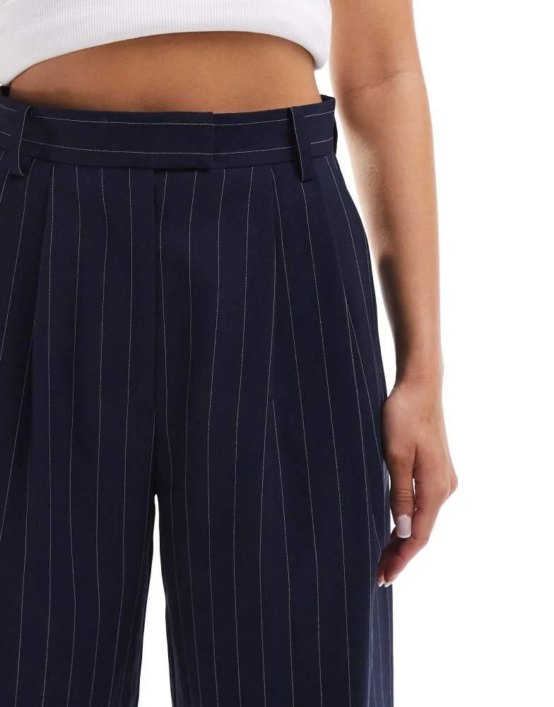 ASOS ASOS DESIGN high waist longline tailored shorts in navy pinstripe 4